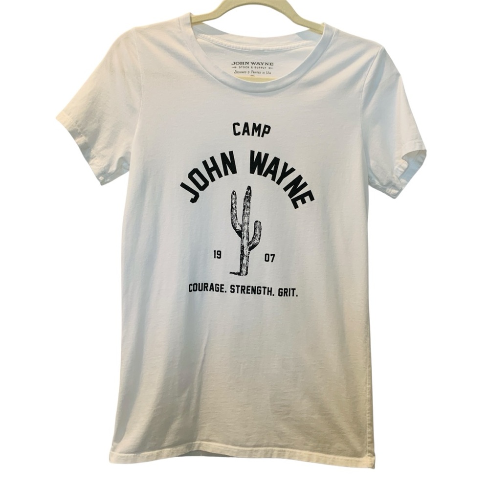 White Graphic T-shirt Camp John Wayne Crew Neck Youth